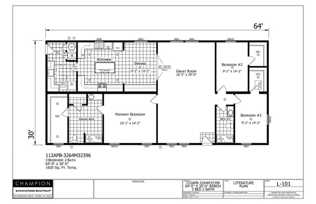 Henderson — 3 bed 2 bath manufactured home floor plan