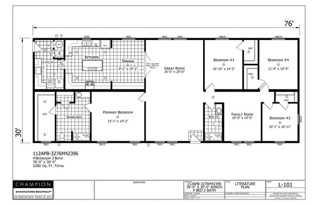 Henderson — 4 bed 2 bath manufactured home floor plan