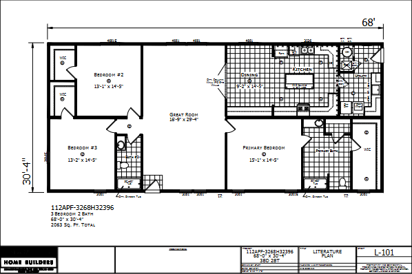 Dutch Aspire Henderson 3268H32396 — 3 bed 2 bath manufactured home floor plan