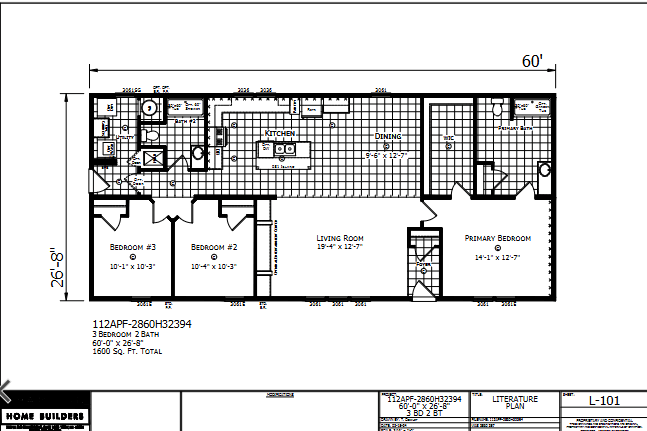 Dutch Aspire Odyssey 2860H32394 — 3 bed 2 bath manufactured home floor plan