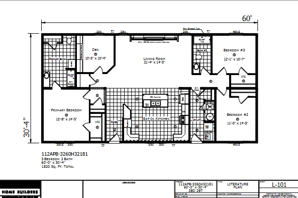 Dutch Aspire Shelby 3260H32181 — 3 bed 2 bath manufactured home floor plan