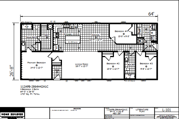 Dutch Aspire Summit 2864H42A1C — 4 bed 2 bath manufactured home floor plan