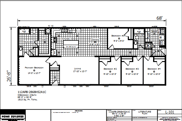 Dutch Aspire Summit 2868H52A1C — 5 bed 2 bath manufactured home floor plan