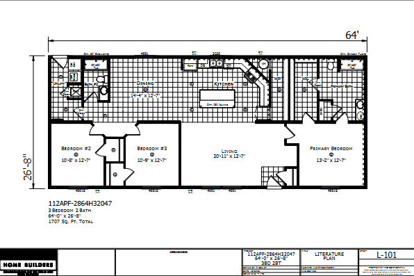 Dutch Aspire Woodward 2864H32047 — 3 bed 2 bath manufactured home floor plan