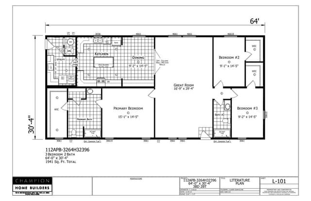 Henderson β 3 bed 2 bath manufactured home floor plan