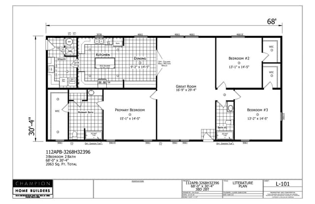 Henderson β 3 bed 2 bath manufactured home floor plan