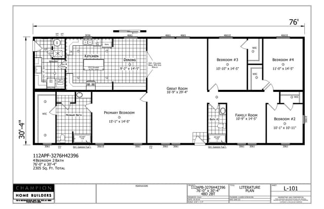 Henderson β 4 bed 2 bath manufactured home floor plan