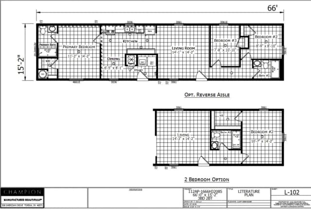 1666H32085 β 3 bed 2 bath manufactured home floor plan