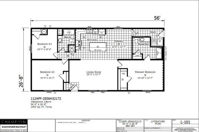 Warren β 3 bed 2 bath manufactured home floor plan
