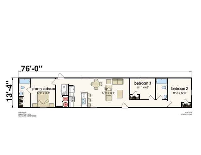 Prime 1476H32P01 β 3 bed 2 bath manufactured home floor plan