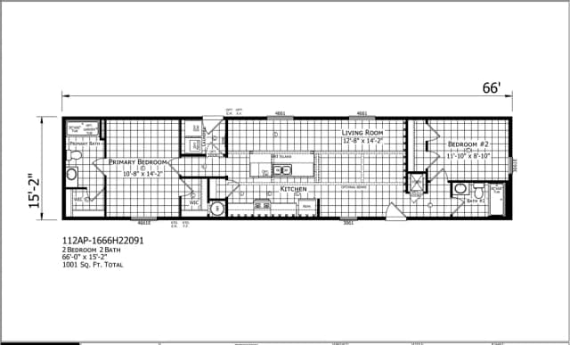 1666H22091 β 2 bed 2 bath manufactured home floor plan
