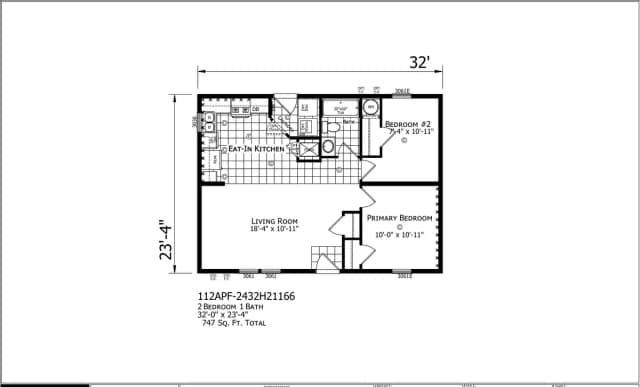 Casper β 2 bed 1 bath manufactured home floor plan