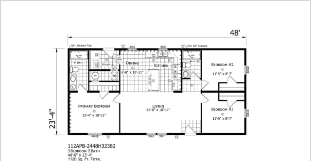 Sheridan β 3 bed 2 bath manufactured home floor plan