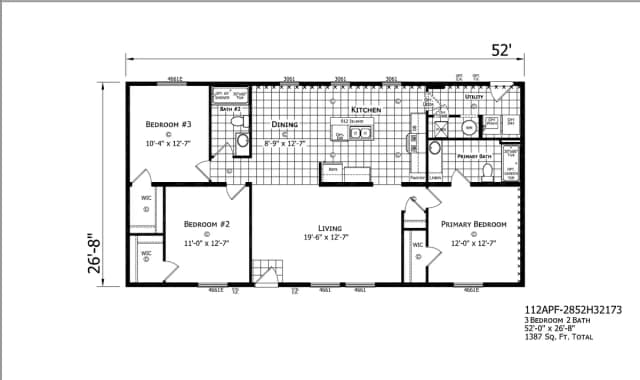 Jackson β 3 bed 2 bath manufactured home floor plan