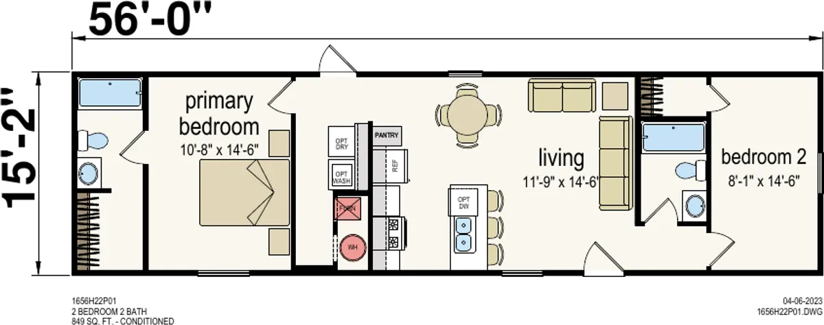 Barkley β 2 bed 2 bath manufactured home floor plan