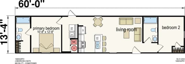 Crest β 2 bed 2 bath manufactured home floor plan