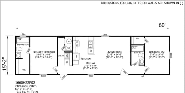 Spire 2-Bedroom II β 2 bed 2 bath manufactured home floor plan