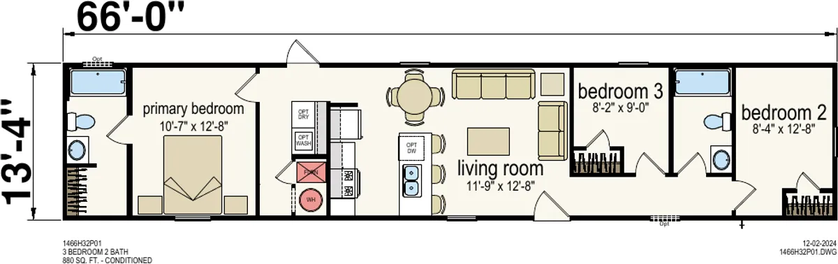 Zenith β 3 bed 2 bath manufactured home floor plan