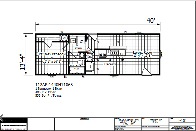 Paramount 1440H11065 β 1 bed 1 bath manufactured home floor plan