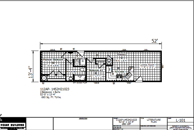 Paramount 1452H21023 β 2 bed 1 bath manufactured home floor plan