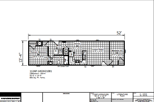 Paramount 1452H21081 β 2 bed 1 bath manufactured home floor plan