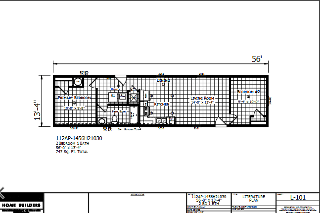 Paramount 1456H21030 β 2 bed 1 bath manufactured home floor plan