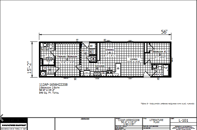 Paramount 1656H22208 β 2 bed 2 bath manufactured home floor plan