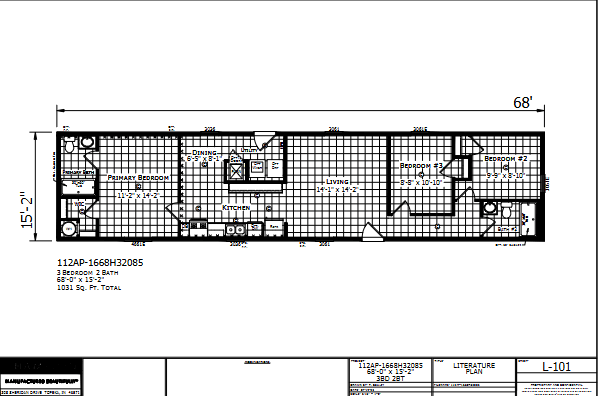 Paramount 1668H32085 β 2β3 bed 2 bath manufactured home floor plan