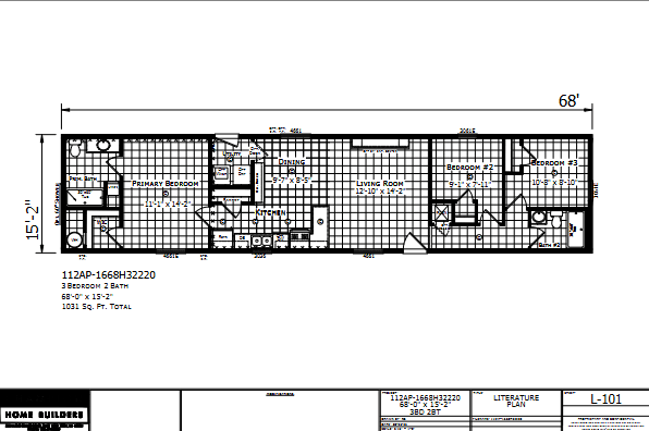 Paramount 1668H32220 β 3 bed 2 bath manufactured home floor plan