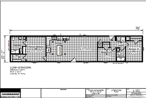 Paramount 1676H32090 β 3 bed 2 bath manufactured home floor plan