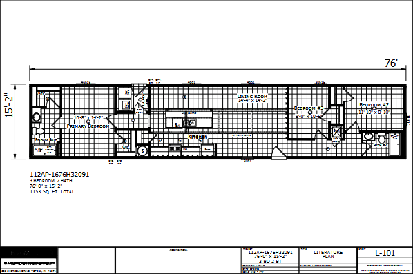 Paramount 1676H32091 β 3 bed 2 bath manufactured home floor plan