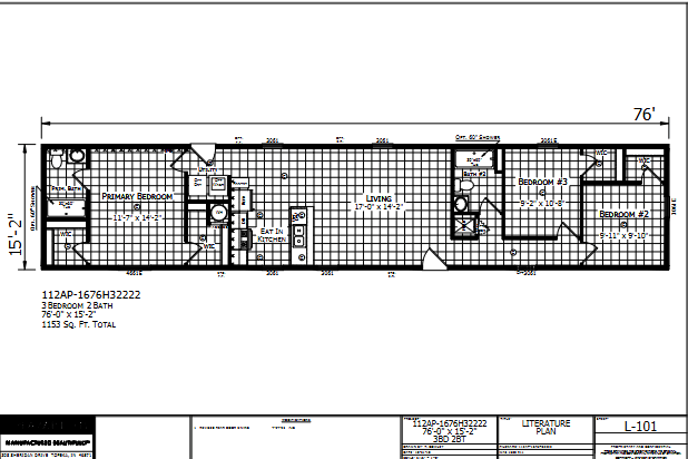 Paramount 1676H32222 β 3 bed 2 bath manufactured home floor plan