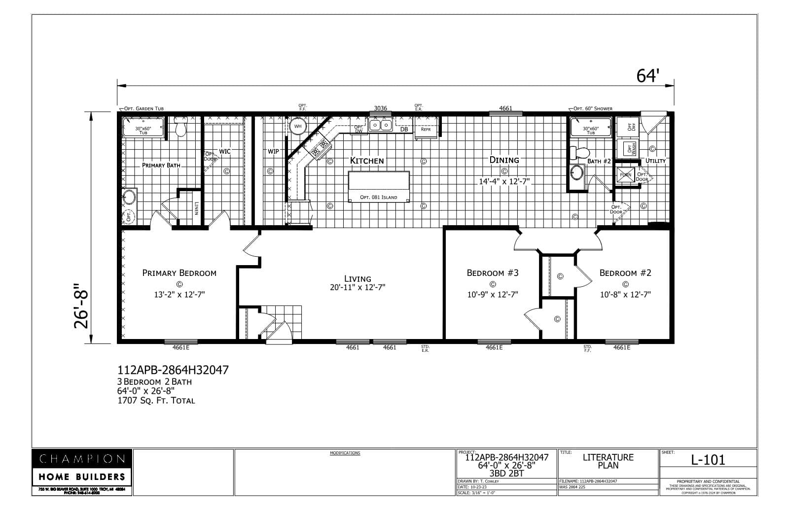 Woodward β 3 bed 2 bath manufactured home floor plan