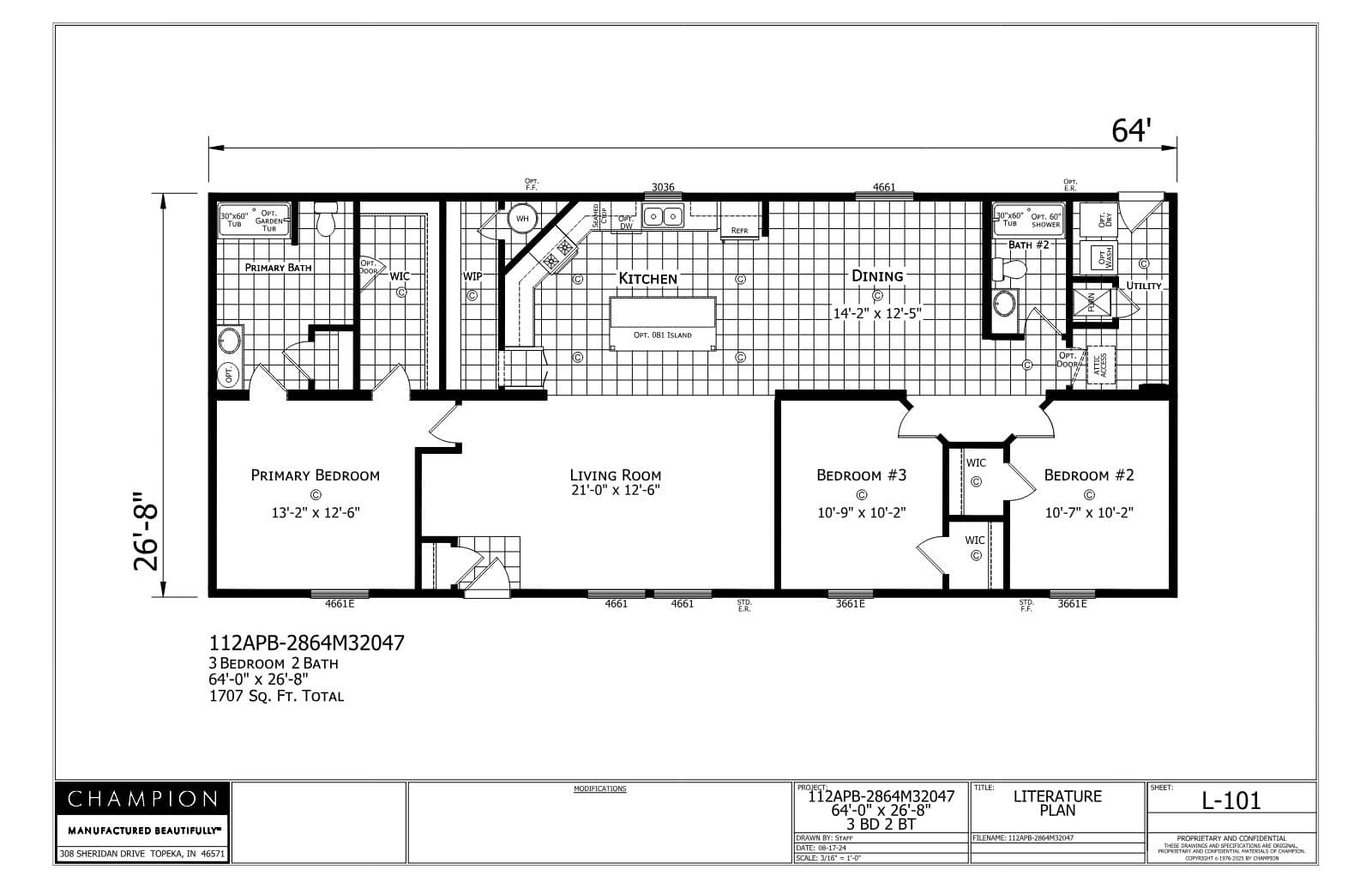 Woodward β 3 bed 2 bath manufactured home floor plan