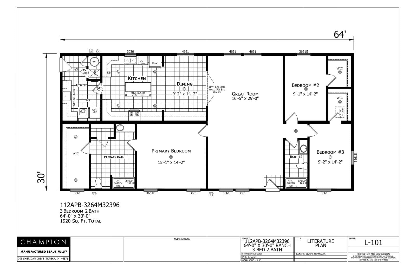 Henderson β 3 bed 2 bath manufactured home floor plan