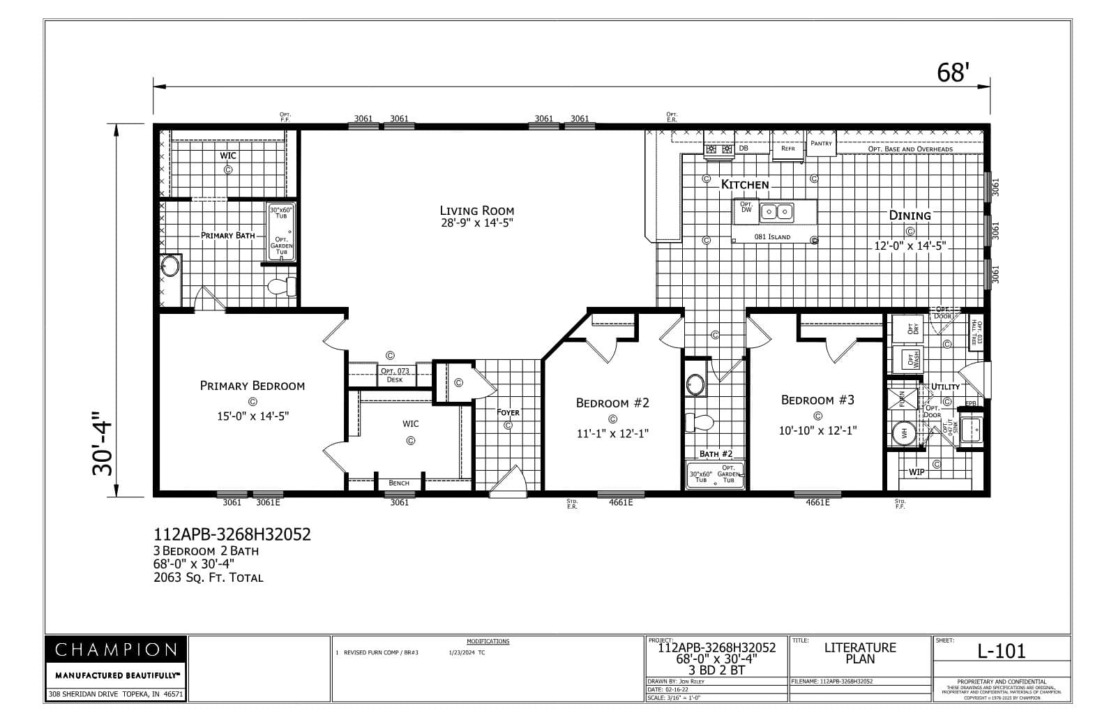 Madison β 3 bed 2 bath manufactured home floor plan
