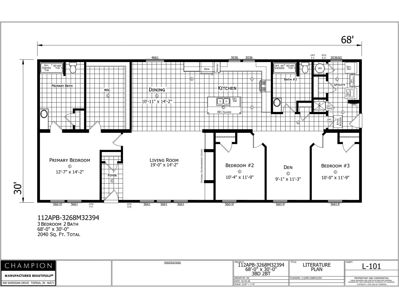 Odyssey β 3 bed 2 bath manufactured home floor plan