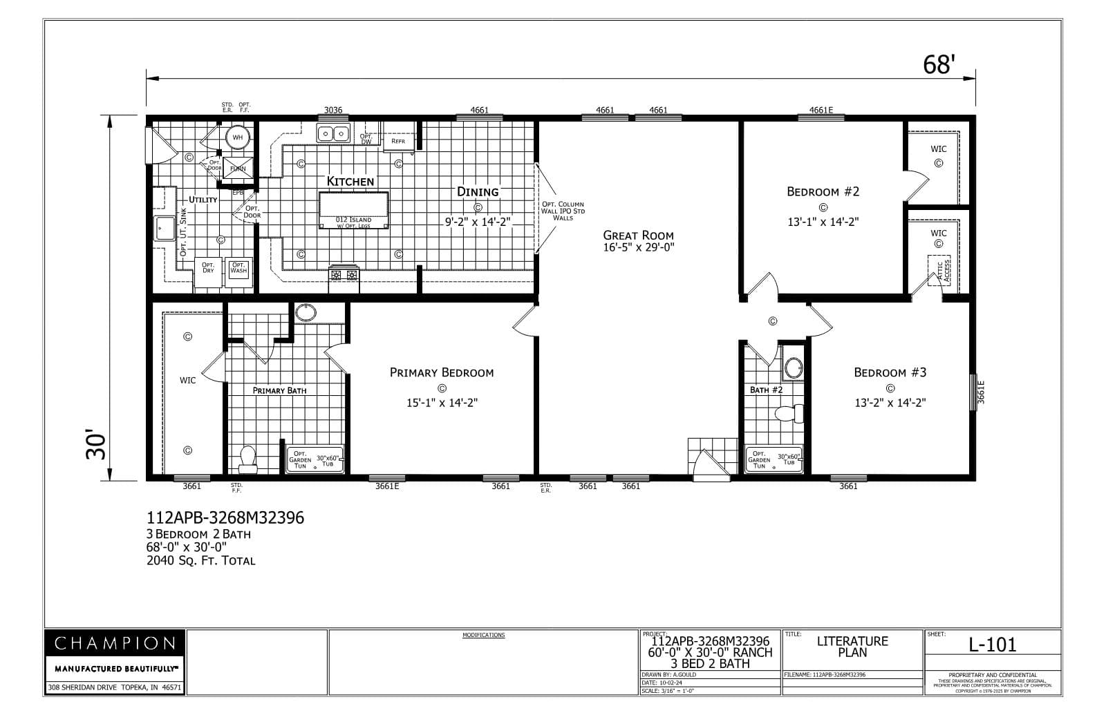 Henderson β 3 bed 2 bath manufactured home floor plan