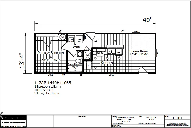 1440H11065 β 1 bed 1 bath manufactured home floor plan