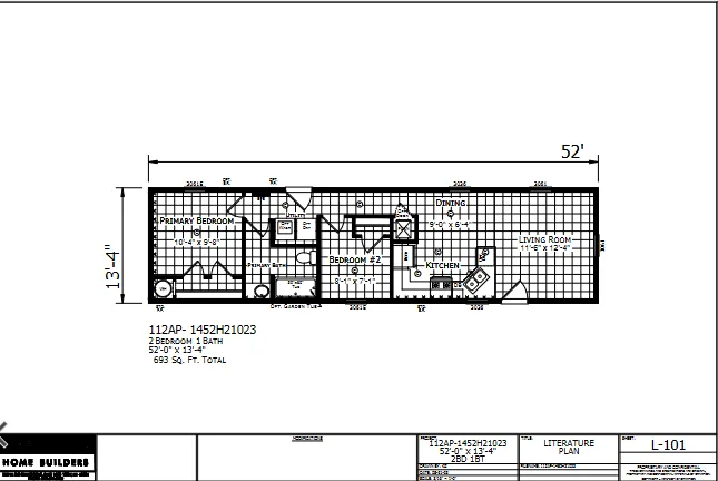 1452H21023 β 2 bed 1 bath manufactured home floor plan
