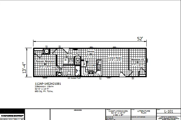 1452H21081 β 2 bed 1 bath manufactured home floor plan