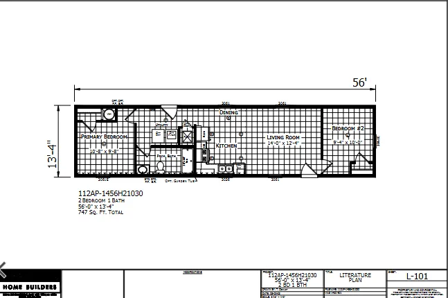1456H21030 β 2 bed 1 bath manufactured home floor plan