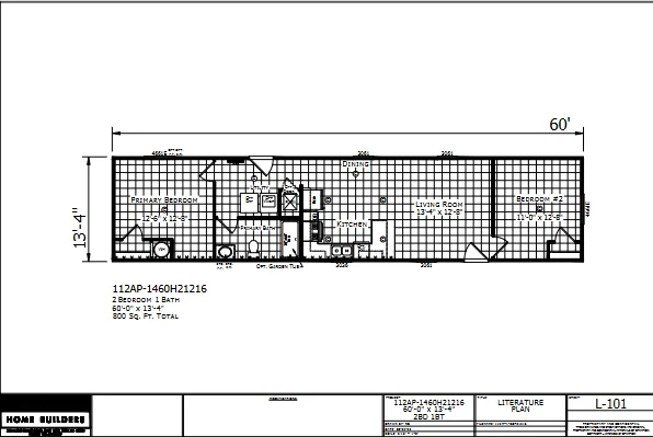 1460H21216 β 2 bed 1 bath manufactured home floor plan