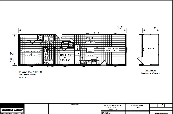 1652H21083 β 2 bed 1 bath manufactured home floor plan