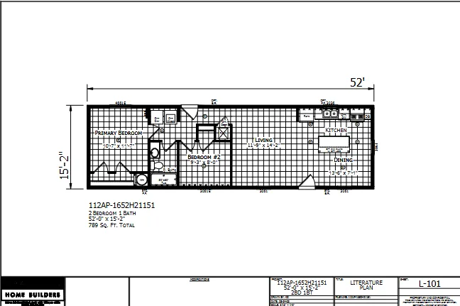 1652H21151 β 2 bed 1 bath manufactured home floor plan