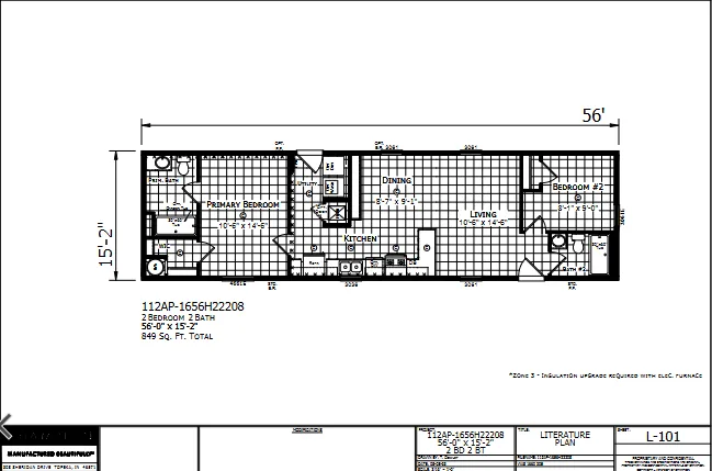 1656H22208 β 2 bed 2 bath manufactured home floor plan