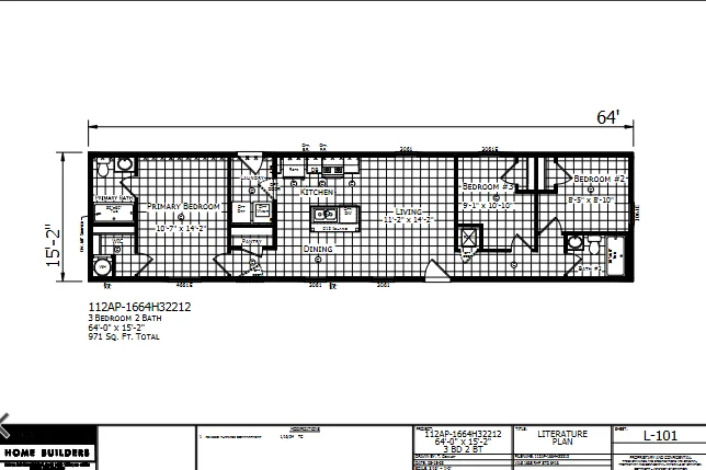 1664H32212 β 3 bed 2 bath manufactured home floor plan