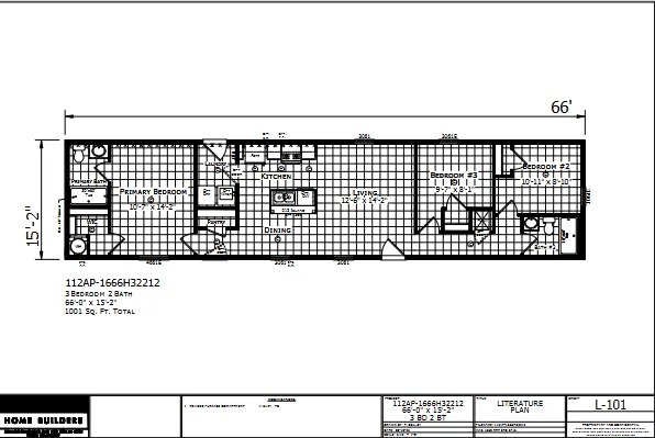 1666H32212 β 3 bed 2 bath manufactured home floor plan