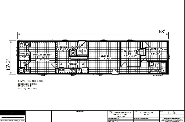 1668H32085 β 3 bed 2 bath manufactured home floor plan