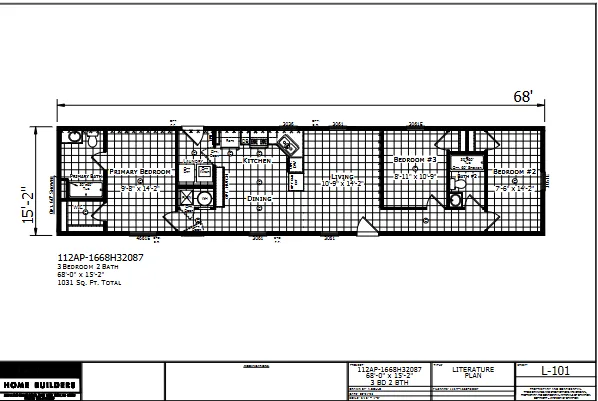 1668H32087 β 3 bed 2 bath manufactured home floor plan